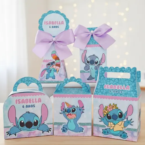 20 Caixinhas Personalizadas Stitch Azul | Kit Festa | PEGUE E MONTE