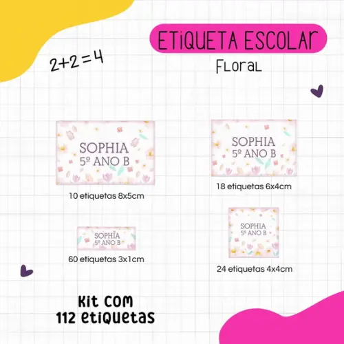 Kit 112 Etiquetas Escolares Personalizadas - Floral