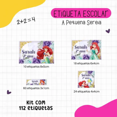 Kit 112 Etiquetas Escolares - a Pequena Sereia
