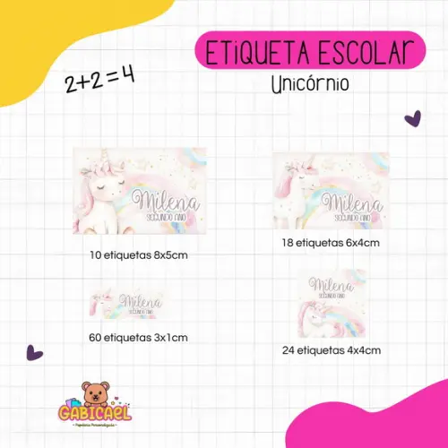 Kit 112 Etiquetas Escolares Personalizadas - Unicórnio