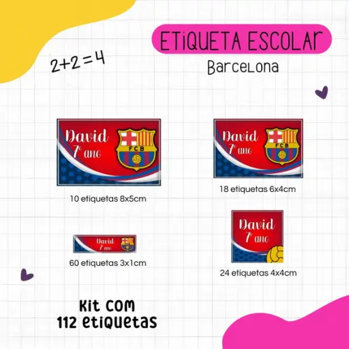 Kit 112 Etiquetas Escolares Personalizadas - Barcelona
