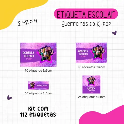 Kit 112 Etiquetas Escolares - Guerreiras do K-pop / Huntrix