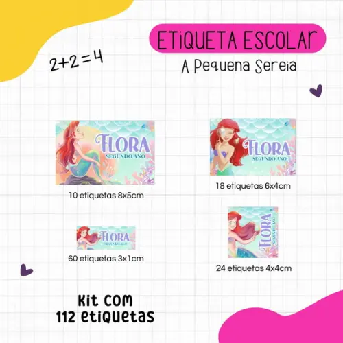 Kit 112 Etiquetas Escolares - a Pequena Sereia
