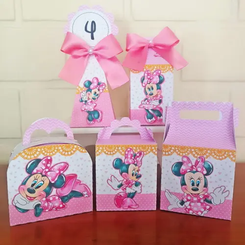 Kit 20 Caixinhas Personalizadas - Minnie Rosa Aquarela