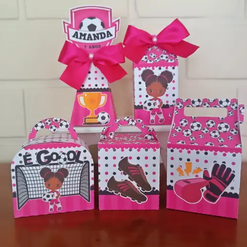 Kit 40 Caixinhas Personalizadas - Futebol Rosa