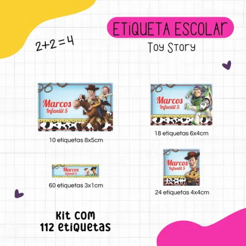 Kit 112 Etiquetas Escolares Personalizadas - Toy Story