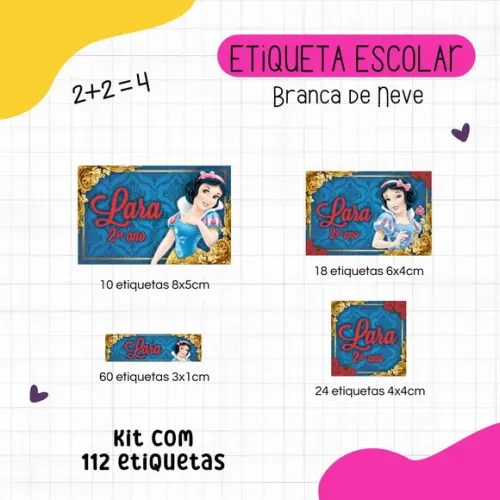 Kit 112 Etiquetas Escolares Personalizadas - Branca de Neve