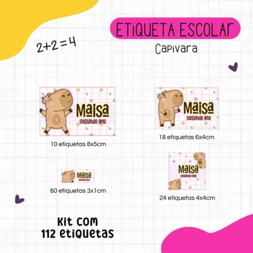 Kit 112 Etiquetas Escolares Personalizadas - Capivara