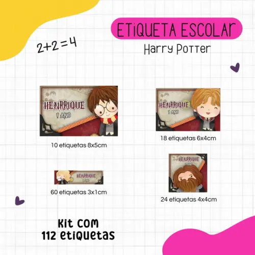 Kit 112 Etiquetas Escolares Personalizadas - Harry Potter