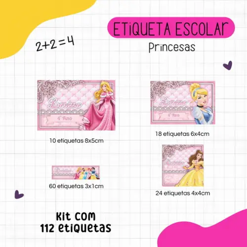 Kit 112 Etiquetas Escolares - Princesas Disney
