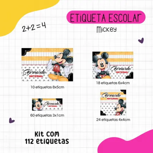 Kit 112 Etiquetas Escolares Personalizadas - Mickey