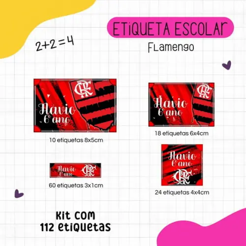 Kit 112 Etiquetas Escolares Personalizadas - Flamengo