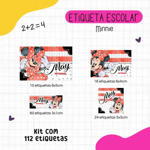 Kit 112 Etiquetas Escolares Personalizadas - Minnie