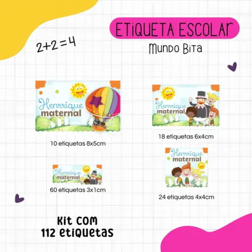Kit 112 Etiquetas Escolares Personalizadas - Mundo Bita