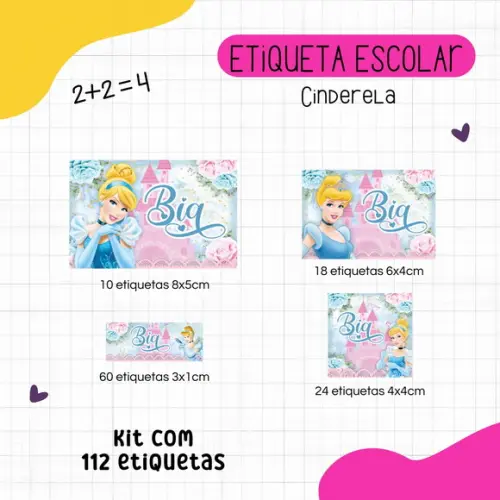 Kit 112 Etiquetas Escolares Personalizadas - Cinderela