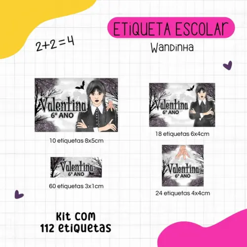 Kit 112 Etiquetas Escolares Personalizadas - Wandinha