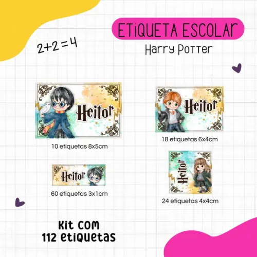 Kit 112 Etiquetas Escolares Personalizadas - Harry Potter