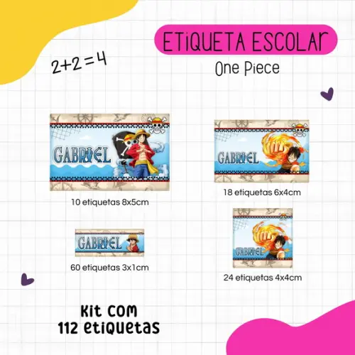 Kit 112 Etiquetas Escolares Personalizadas - One Piece