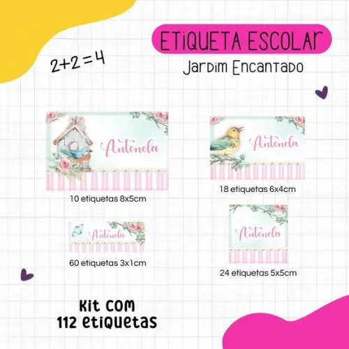 Kit 112 Etiquetas Escolares - Jardim Encantado
