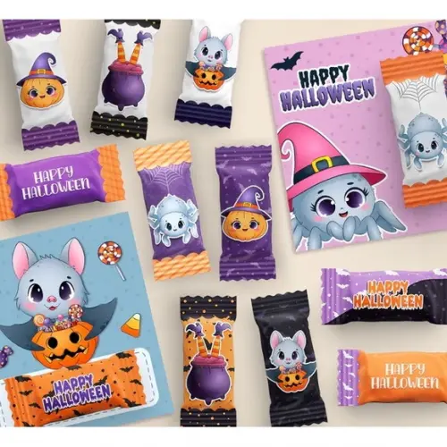 50 Cards/tags com Balas Personalizadas - Halloween