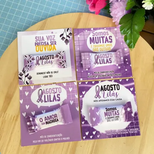 50 Cards/tags com Balas Personalizadas - Agosto Lilás