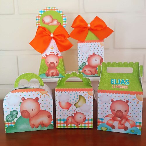 Kit Festa Caixinhas Personalizadas - Capivara Aquarela