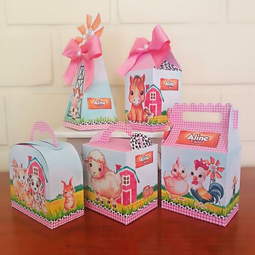 Kit Festa Caixinhas Personalizadas - Fazendinha Rosa