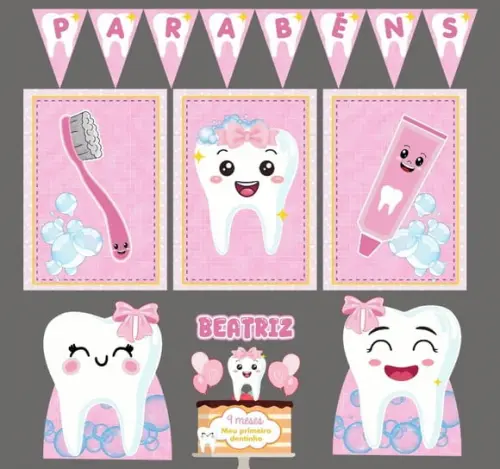 Kit Festa Só Um Bolinho Meu Primeiro Dentinho Rosa