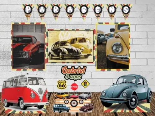 Kit Festa Só Um Bolinho Carros Antigos (fusca, Komb)