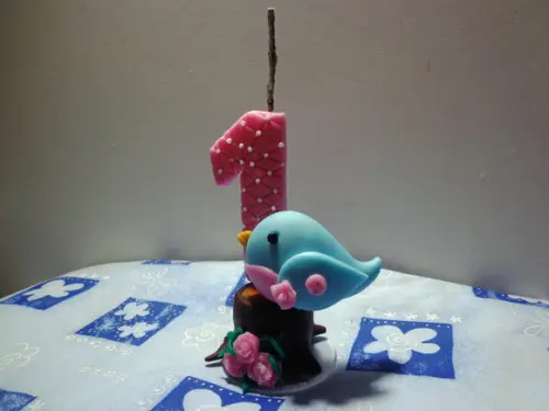 Vela personalizada passarinho de biscuit