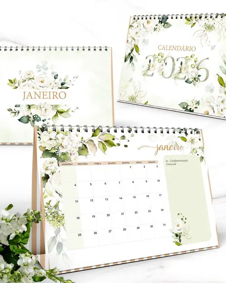 Arquivo de Corte Calendários 2026 Rosas Branca(compre 1lv+11