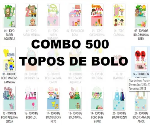 Arquivo de Corte Combo 500 Topos de Bolo( Compre 1 e Lev+11