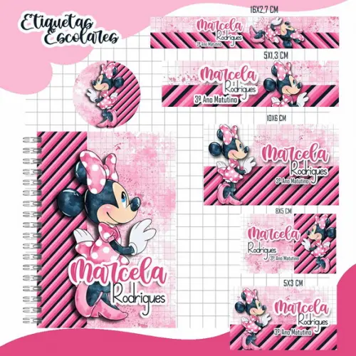 Arquivo de Corte Etiqueta Escolar Minnie (compre 1 Leve+11
