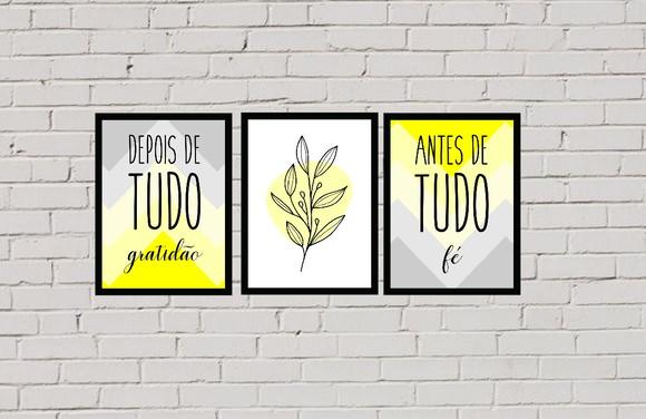 kit com 3 Placas decorativas fé gratidão em mdf 30x40