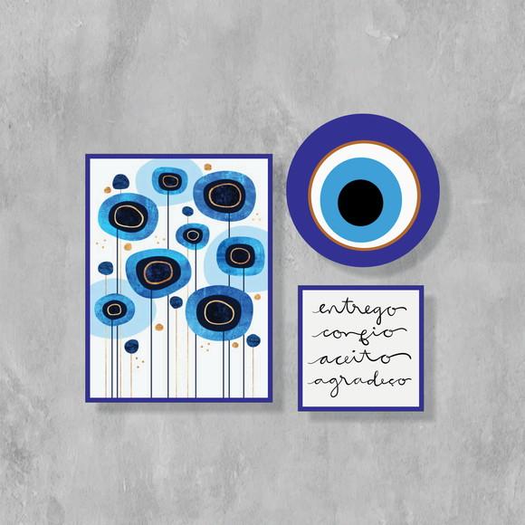 kit com 3 Placas decorativas olho grego redonda em mdf