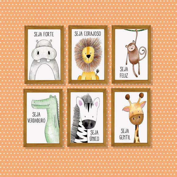 kit 6 Placas decorativas safári infantil português 20x30cm