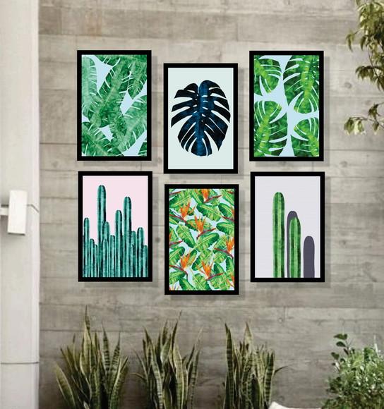 kit com 6 Placas decorativas cactos plantas 30x40cm