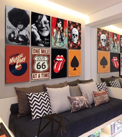 kit com 8 Placas decorativas musica bandas rock mdf 20x30cm