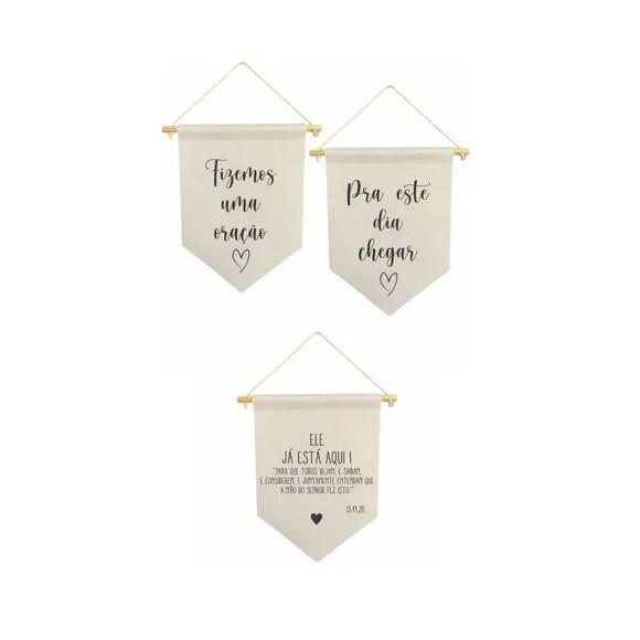 Kit com 3 Flamula Decorativas para Casamento 30x40cm