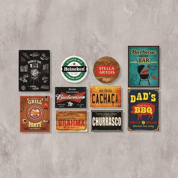 Kit com 10 Placas Decorativas Beer Bbq Área Gourmet em mdf