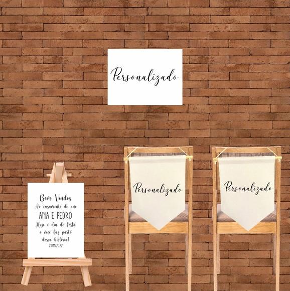 2 Flâmulas Cadeira Noivos + 2 Placas Casamento Personalizado