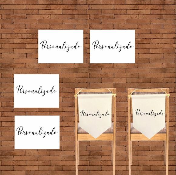2 Flâmulas Cadeira Noivos + 4 Placas Casamento Personalizado