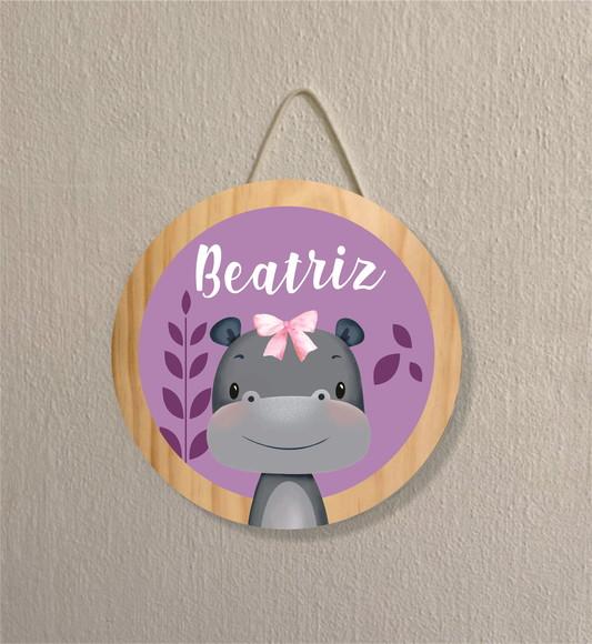 Placa Decoração Infantil Porta Maternidade Safari Hipopotamo