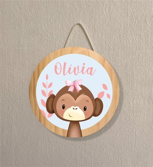 Placa Decoração Infantil Porta Maternidade Safari Macaco