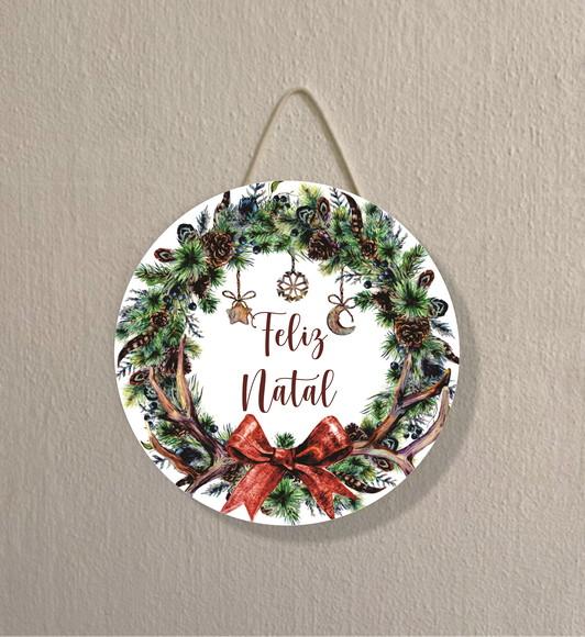 Placa Decoração de Natal Redonda Guirlanda