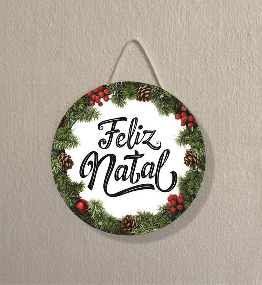 Placa Decoração de Natal Redonda Guirlanda