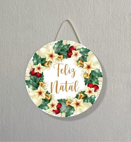 Placa Decoração de Natal Redonda Guirlanda