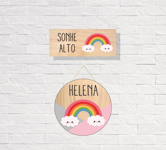 Kit Placas Decorativas Arco Iris + Porta Maternidade