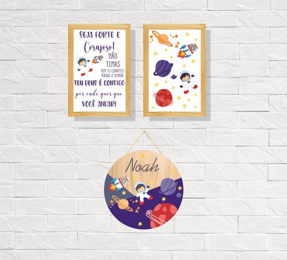 Kit 2 Placas Decorativas Astronauta 30x40 +porta Maternidade