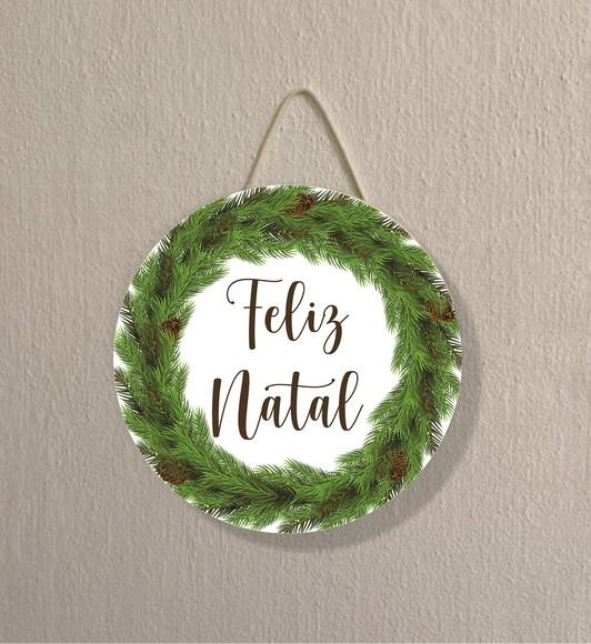 Placa Decoração de Natal Redonda Guirlanda